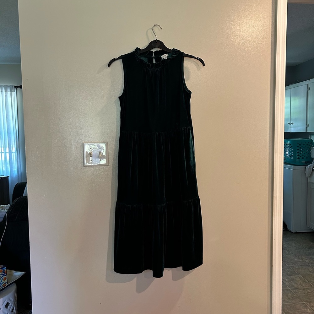 J. Crew Sleeveless Velvet Tiered Maxi Dress - Forest Green